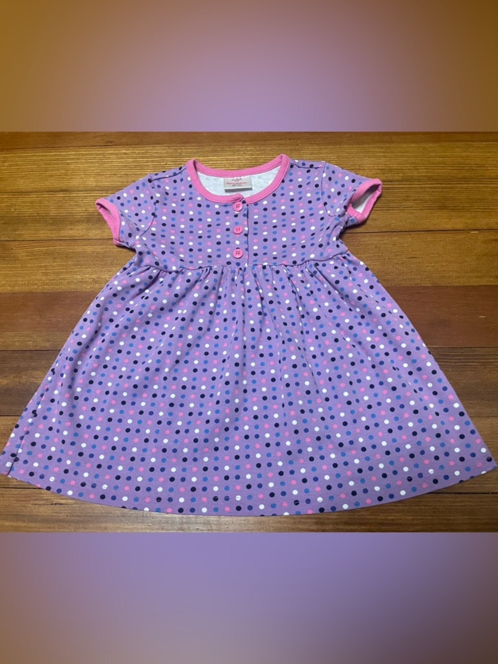 Hanna Andersson Purple Polka Dot Cotton Play Twirl Dress with Pink Trim Size 3T - Picture 2 of 9